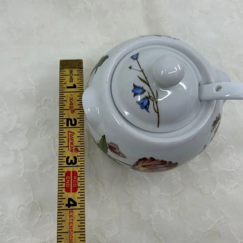 Vintage Floral Flower Sugar Bowl with Spoon Carolina Pattern Cordon Bleu Bia